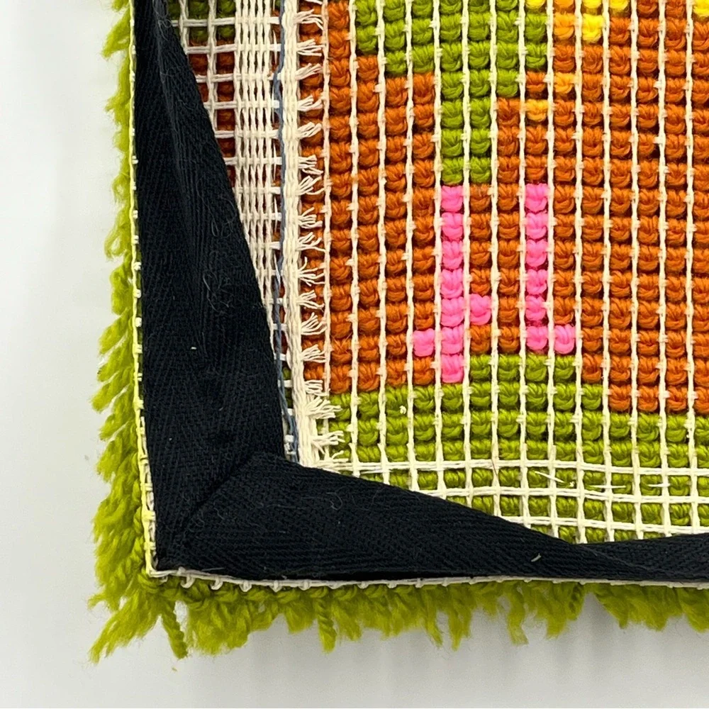 Vintage 80s Latch-Hook Yarn Tapestry Sesame Street big bird yellow green grass